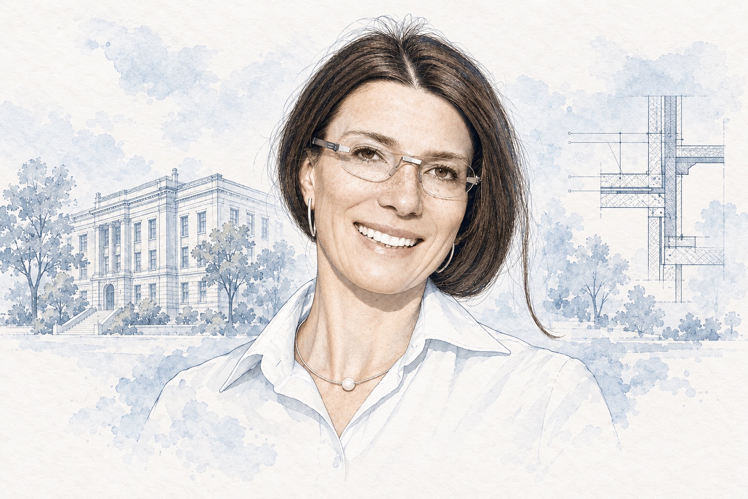 Aquarellporträt von Prof. Dr.-Ing. Carolin Bahr